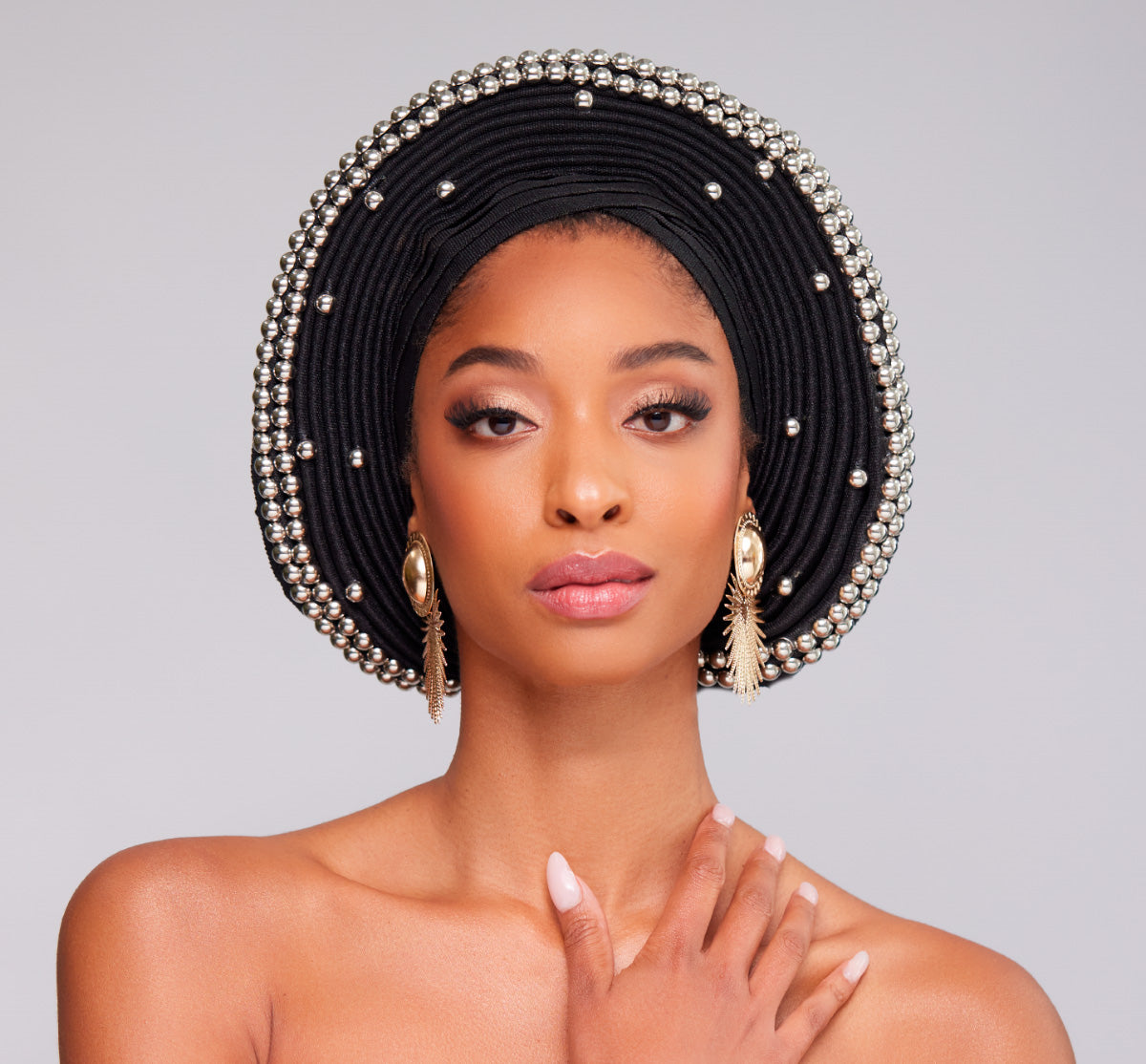 Angelina Swann-Onyx Black pleats gele