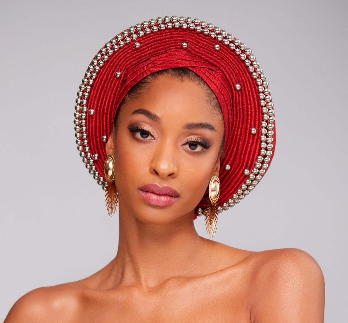 Angelina Swann-Ruby Red pleats gele